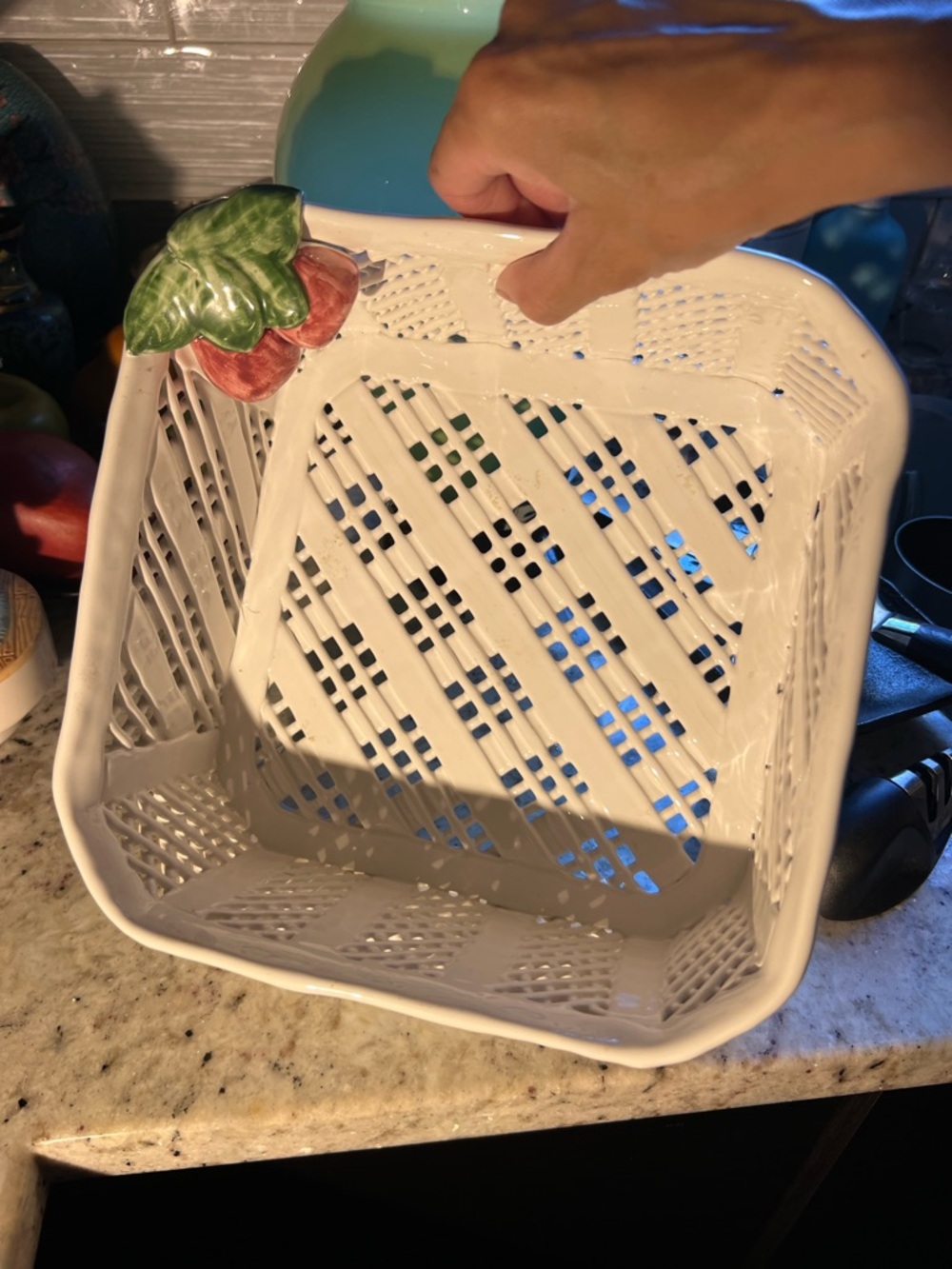 Large! White Ceramic Berry Accent Basket Catch-all